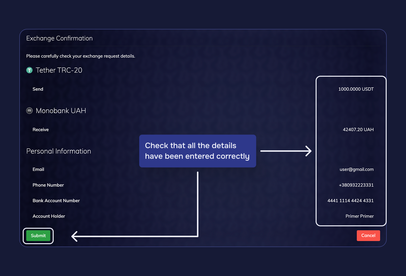 Step 3 of the exchange process